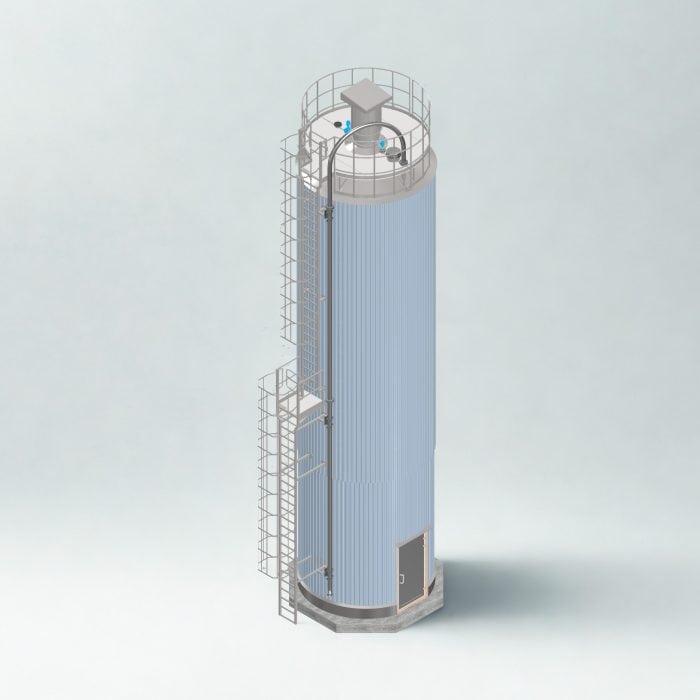 Kalkkisiilo Mondo Mineralsin kaivoksella Kainuussa. TerCo Engineering Oy vastaa asennustö.